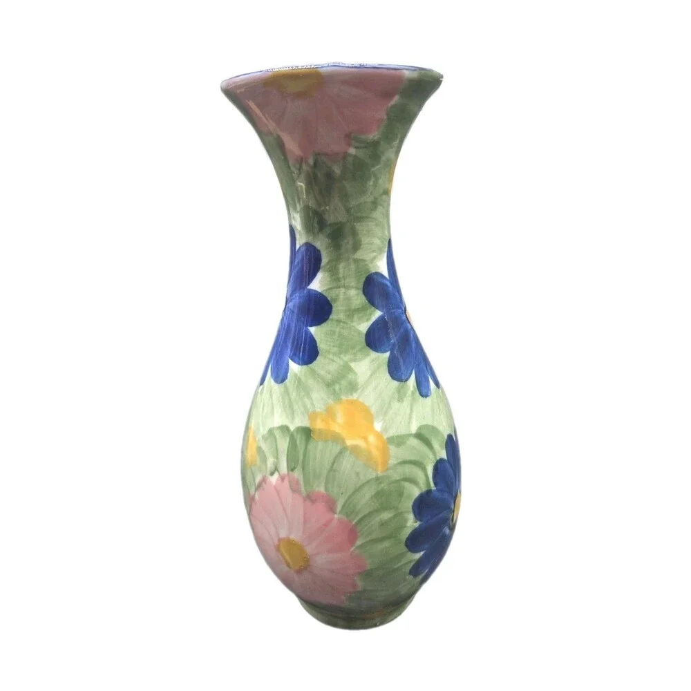 Multi Color Ceramic Vase Daisy Flower Hand Painted